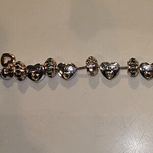 Pandora Bracelet with Multi-Color Crystal Heart Charms
